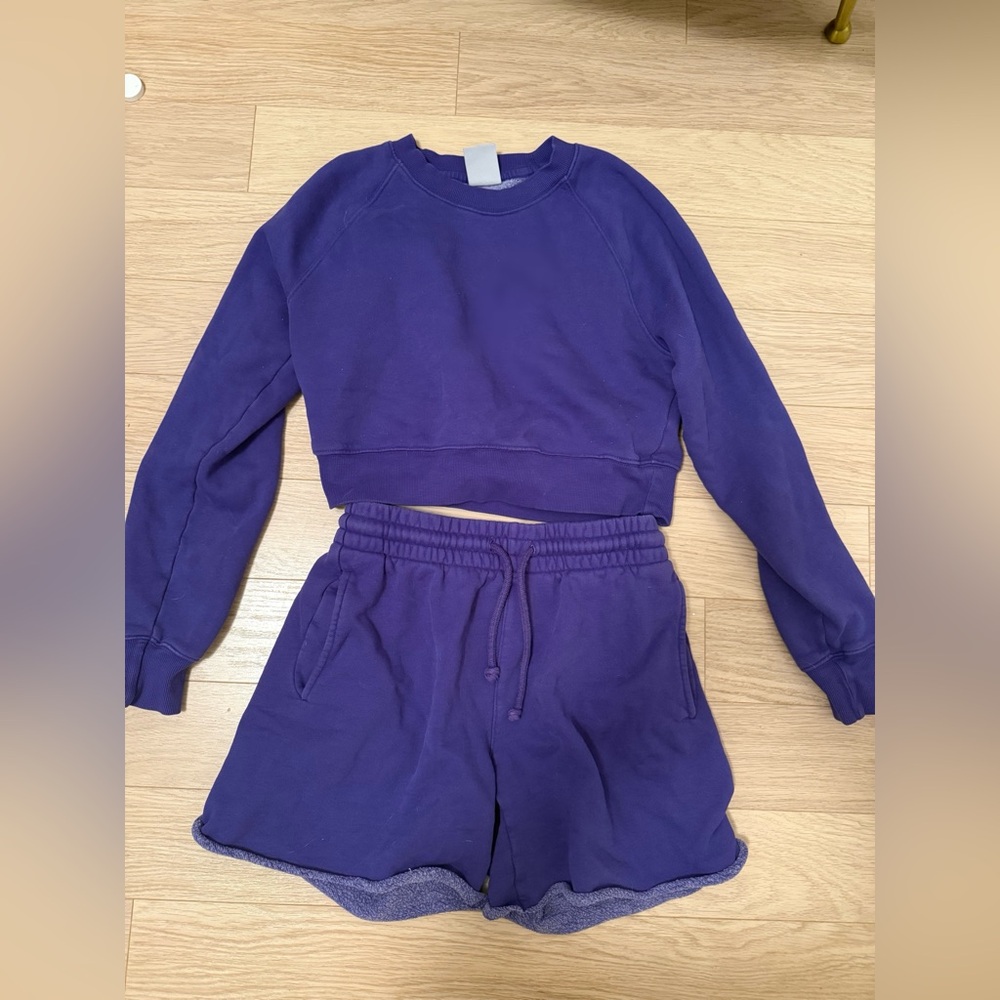 TNA Cozy Fleece Shorts and Sweater Set in Electric Purple
